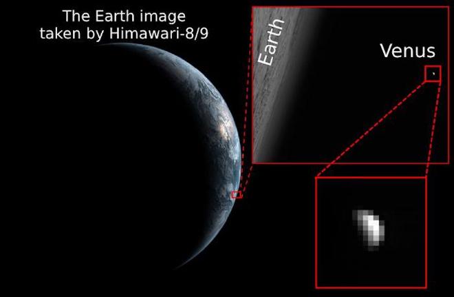 Venus visto por los satélites Himawari. Foto con secciones ampliadas para mostrar lo pequeño que es Venus en el campo de visión de los satélites de observación. A pesar de esta limitación, los investigadores aún pueden recopilar datos útiles. ©2025 Nishiyama et al. CC-BY-ND