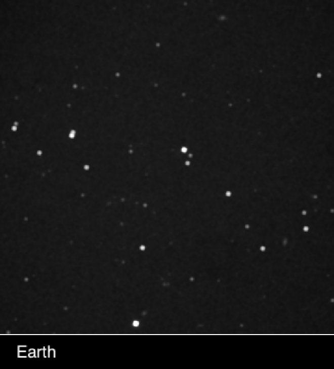 En 2020, el equipo científico de New Horizons obtuvo imágenes de los campos estelares alrededor de las estrellas cercanas Próxima Centauri (arriba) y Wolf 359 (abajo) simultáneamente desde New Horizons y la Tierra. Análisis más recientes y sofisticados de las posiciones exactas de las dos estrellas en estas imágenes permitieron al equipo deducir la posición tridimensional de New Horizons con respecto a las estrellas cercanas, logrando así el primer uso de estrellas captadas directamente desde una sonda espacial para proporcionar su referencia de navegación, y la primera demostración de navegación interestelar realizada por una sonda espacial en una trayectoria interestelar. Aprenda aquí más sobre estas imágenes y el efecto de paralaje. Crédito: NASA/Johns Hopkins APL/SwRI