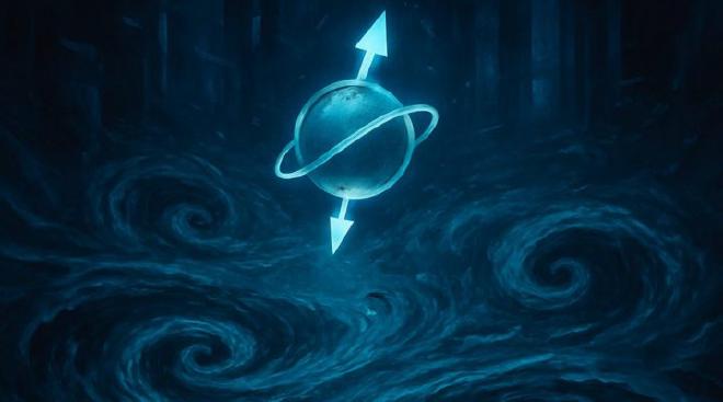 Representación esquemática de un espín cuántico usado como sensor para ‘escuchar’ su entorno atómico, que puede ser dinámico y caótico, como un río turbulento lleno de remolinos. Crédito: Kuffer, M., Zwick, A. & Álvarez, G. A.